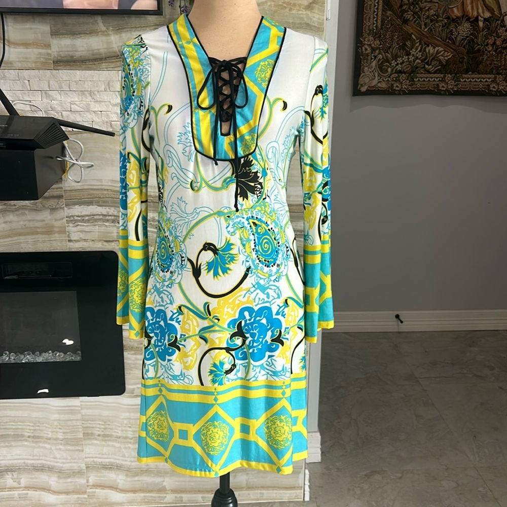 Adore Above The‎ Knee Green Blue and Black Dress. Size S (D)